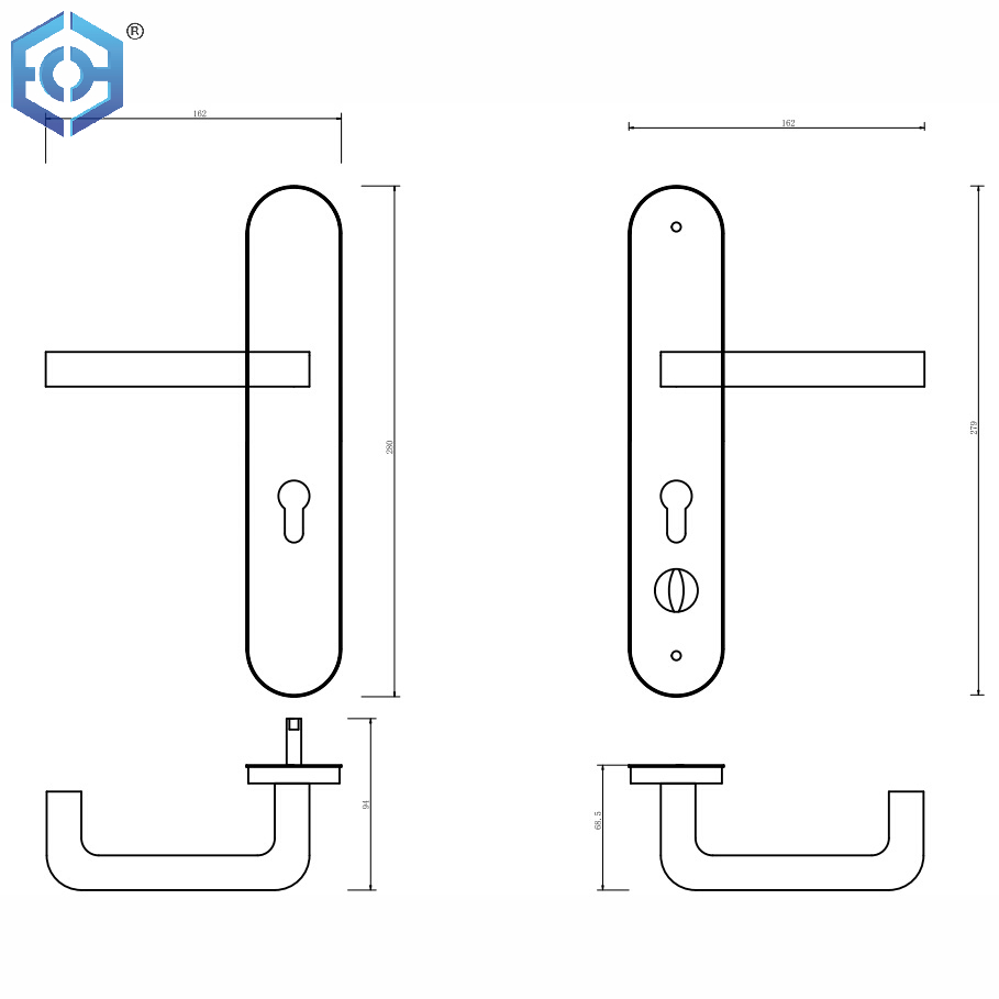 Stainless Steel 304 Material Door Handle with Plate