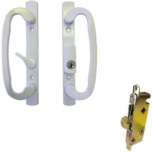 Sliding Glass Patio Door Handle Kit with Mortise Lock White Keyed