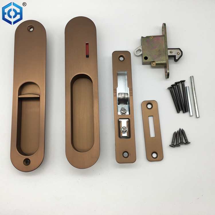 Brown Zinc Alloy Pocket Door Lock with Indicator for Bathroom Door