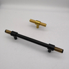 Black Knurled Cabinet Handles in Polished Brass T Bar - 96mm 128mm 
