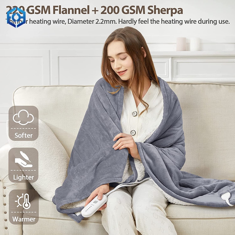 Heated Blanket Electric Throw - 50"x60" Heating Blanket Throw 4 Hours Auto-Off 5 Heat Levels Heat Blanket Over-Heat Protection Flannel Sherpa Heater Blanket Electric