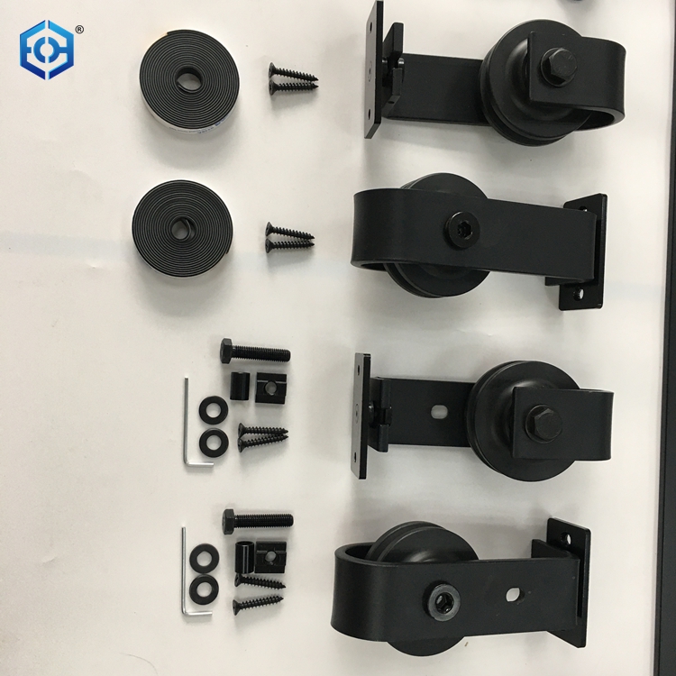Bifold Sliding Barn Door Hardware Black Flat Track Top Mount Roller