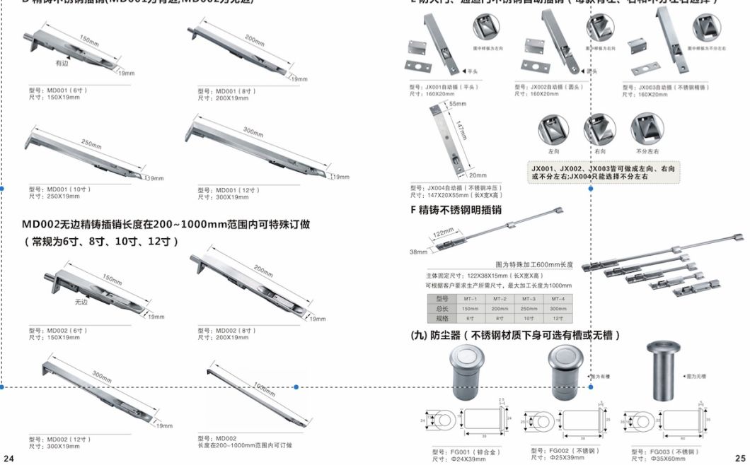 Golden China Manufacturers SUS304 Automatic Door Flush Bolt for Wood