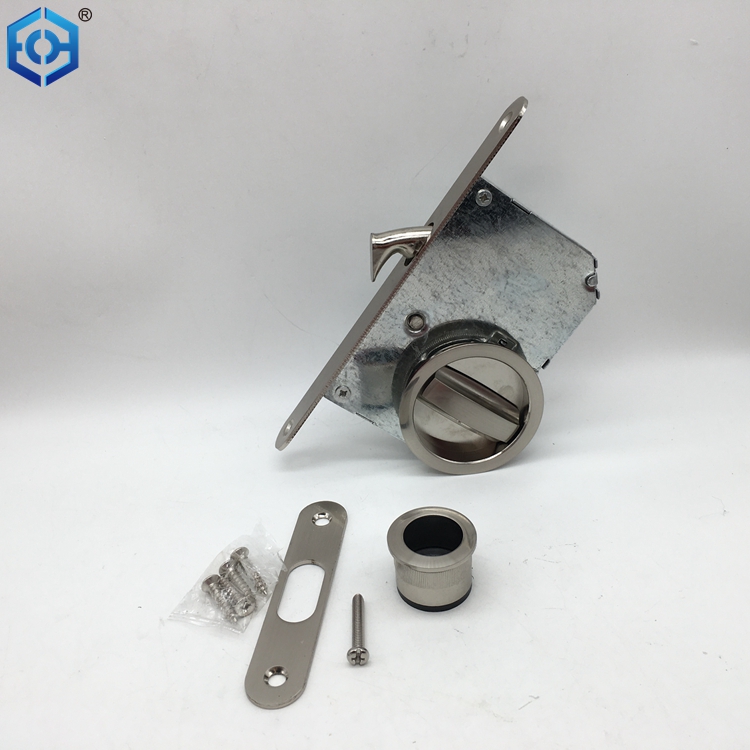 Satin Nickel Finish Zinc Alloy And Steel Pocket Sliding Door Lock