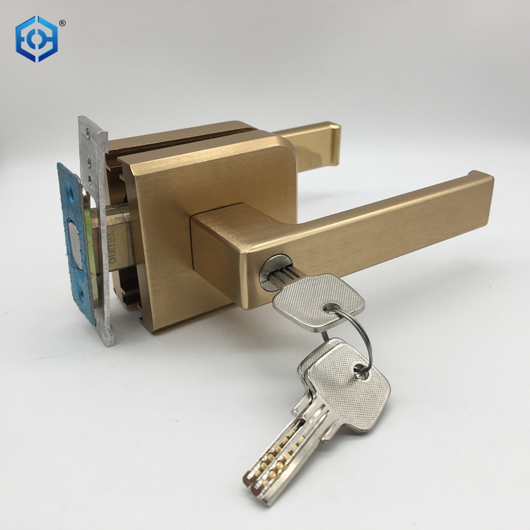 Golden Aluminum Lever Door Lock for Slim Frame Glass Door 