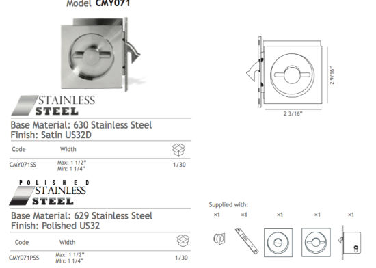 Chrome Square Combination Sliding Door Lock with Finger Hole (OSL81)