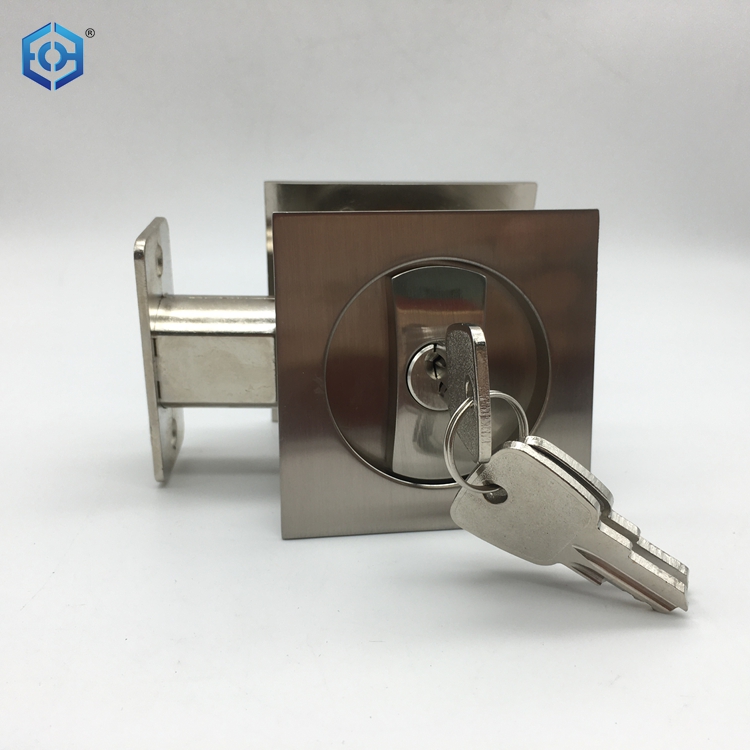 Satin Nickel Square Zinc Alloy Entry Door Sliding Pocket Door Lock with Keys