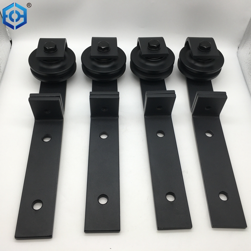 Top Mount Roller Bifold Sliding Barn Door Hardware Kit Black Flat Track