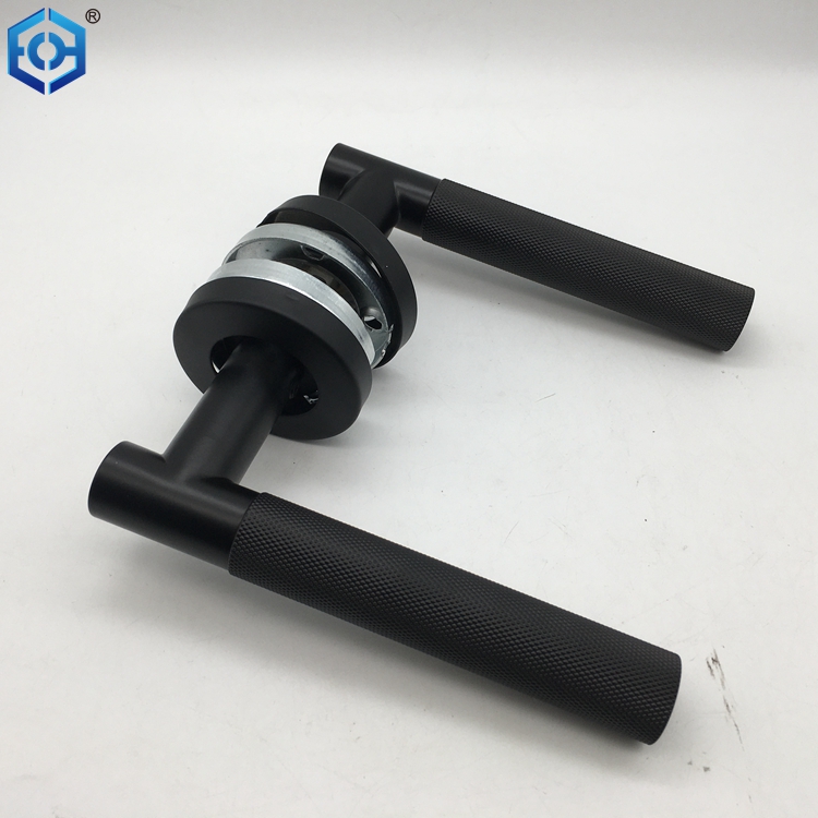 Black Stainless Steel Rosette Door Handle Luxury Gold Door Knurling