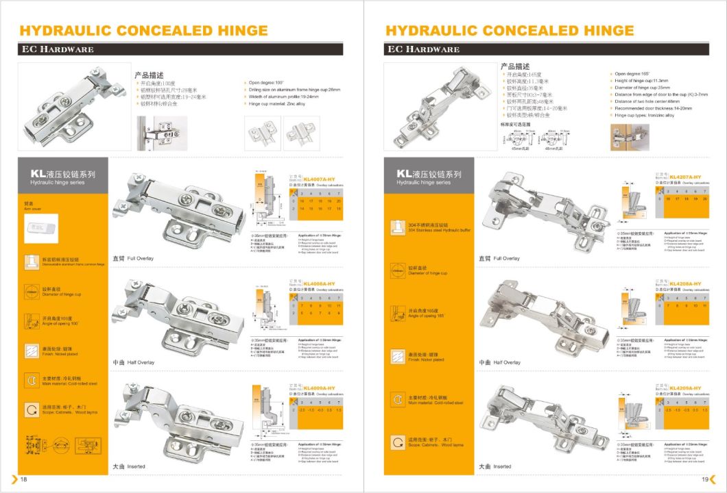 Manufacturer 40mm cup size kitchen craft hinges half overlay