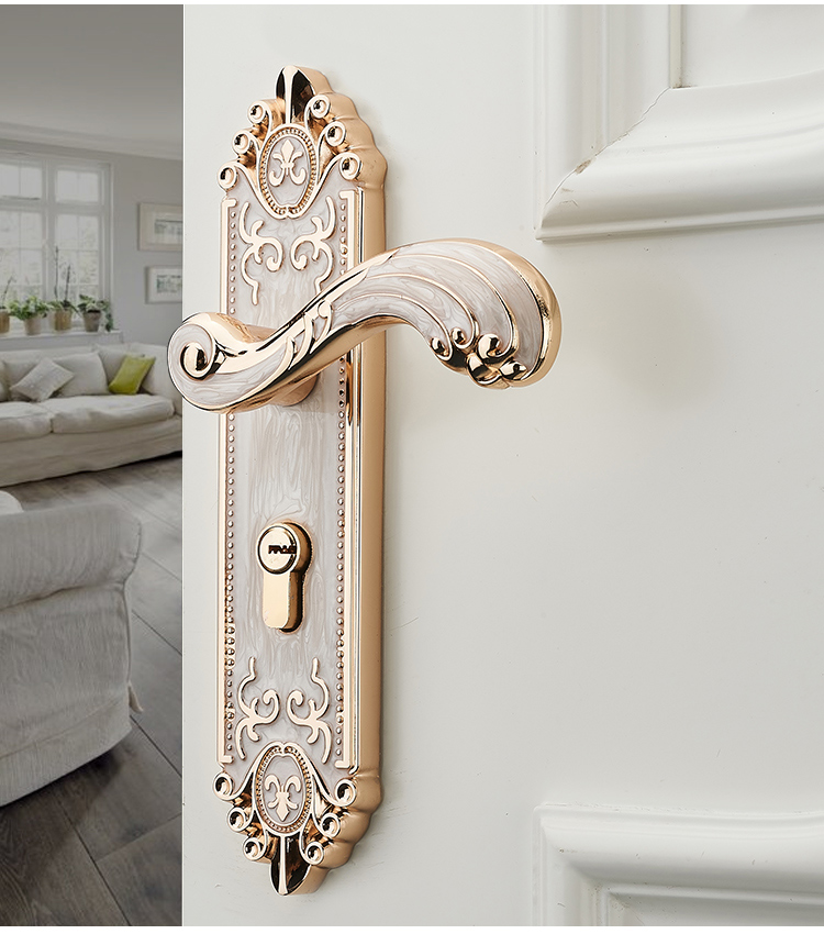 European Style Interior Door Lock Ivory White Bedroom Universal Mute
