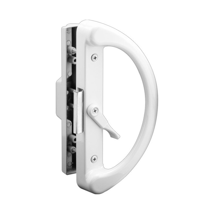 Sliding Glass Patio Door Handle Kit with Mortise Lock and Keepers, a-Position, Centered Latch Lever, Brushed Chrome, Keyed
