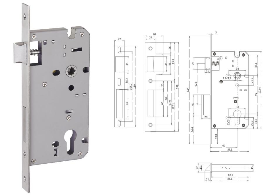 Stainless Steel Mortise Lock Mortise Lock Backset 60mm Mortise Door Lock Body
