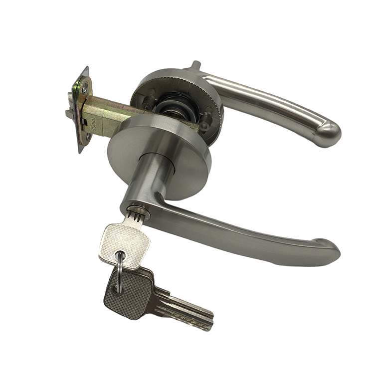 Entrance Lever Door Handle Lock with Three Keys for Office Or Front Door with A Satin Nickel Finish Reversible for Right & Left Side Entry Lever Classic Series