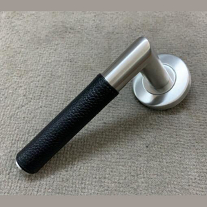 Stainless Steel Black Leather And Stain Nickel Lever on Rose Diy Leather Pulls Door Handles