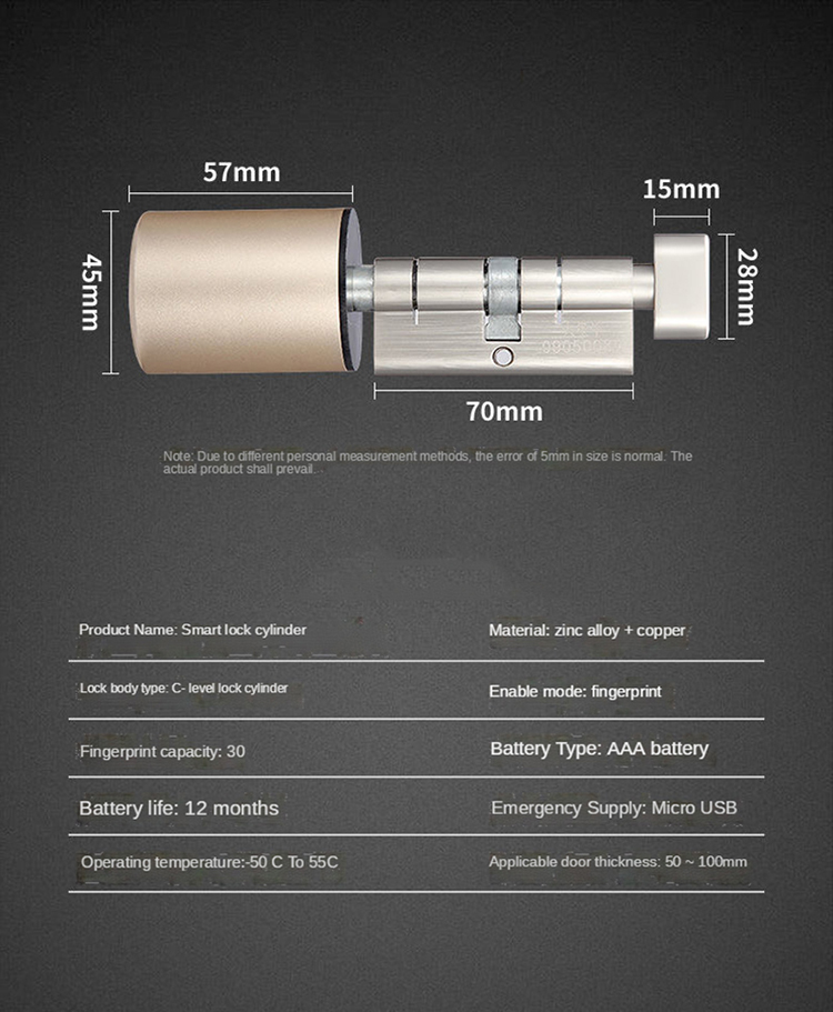 Smart Lock Cylinder Intelligent Practical Antitheft Securtiy Door Lock