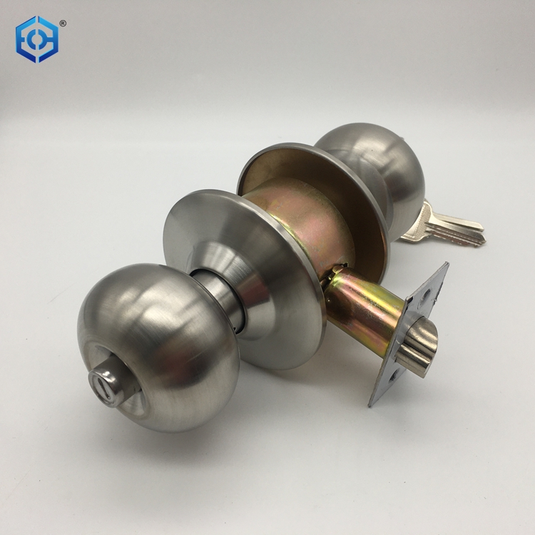 Satin Stainless Steel Bedroom Door Knobs with Lock And Key Interior And Bathroom Doorknob