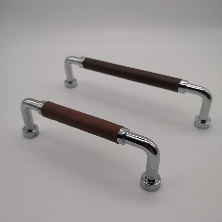 Brown Or black zinc alloy and leather furniture Handle Leather Cabinet Handle