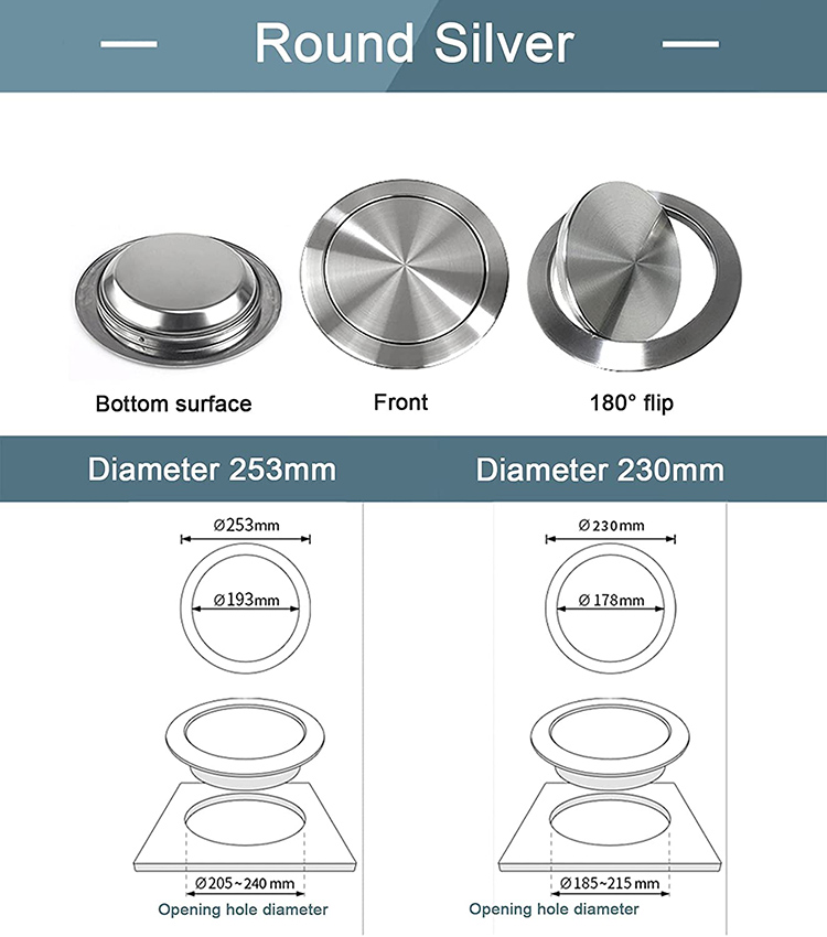 Stainless Steel Flap Flush Recessed Built-in Balance Swing Flap Lid Cover Trash Bin Garbage Can Kitchen Counter Top I.14895637