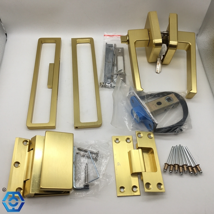 Satin Brass Slim Frame Aluminum Glass Sliding Door Lock 