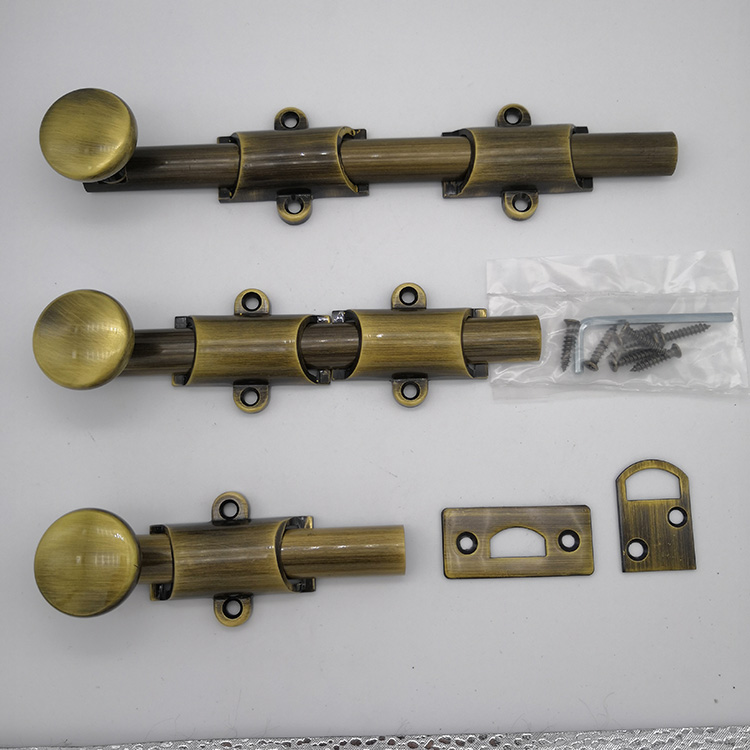 traditional style surface door bolt in solid brass finish PVD