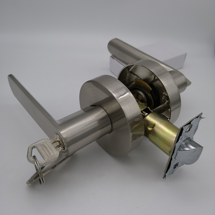 black and Security Tubular Lever Door Lock in Satin Nickel for Privacy