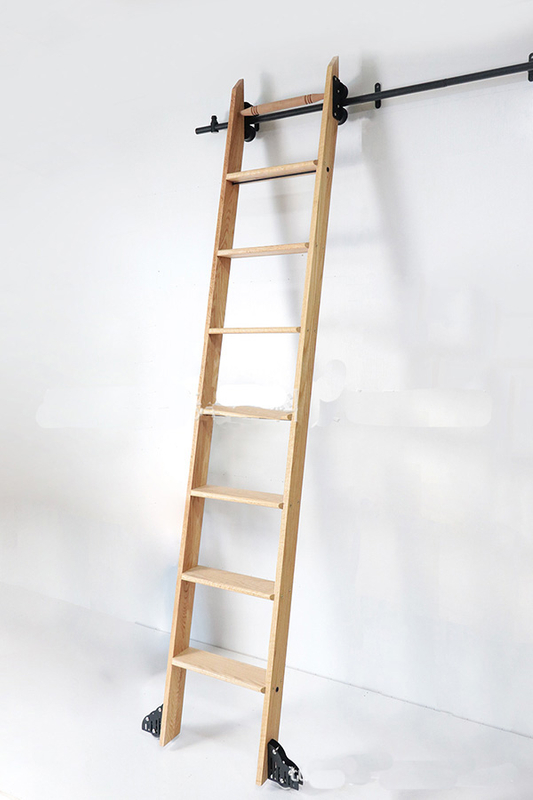 Black Steel Vintage rolling Library ladders Sliding Ladder Hardware Kit DIY Wood Ladder 