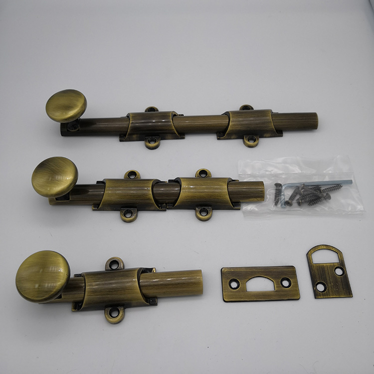 24 traditional style surface door bolt in solid brass finish AC