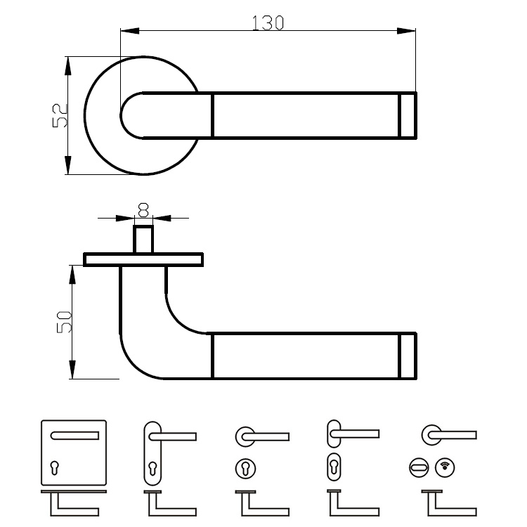 Door Hardware Plastic base Mitred Twin Finish tube lever door handle
