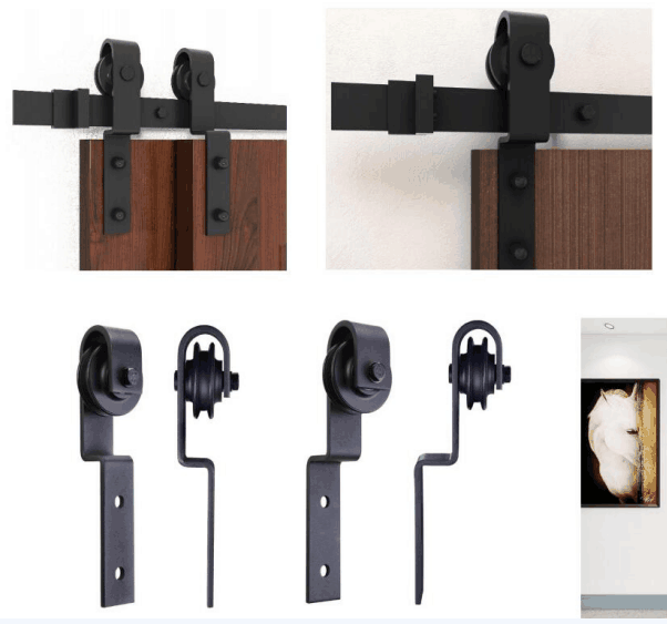 By-passing Classic Strap By-passing Wood Door Kit Bypass Sliding Barn Wood Door Hardware Black Rustick Barn Sliding Track Kit 