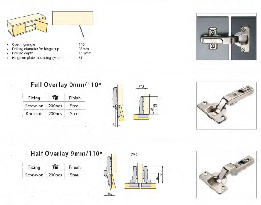 cabinet hinges full Overlay 0mm/110°