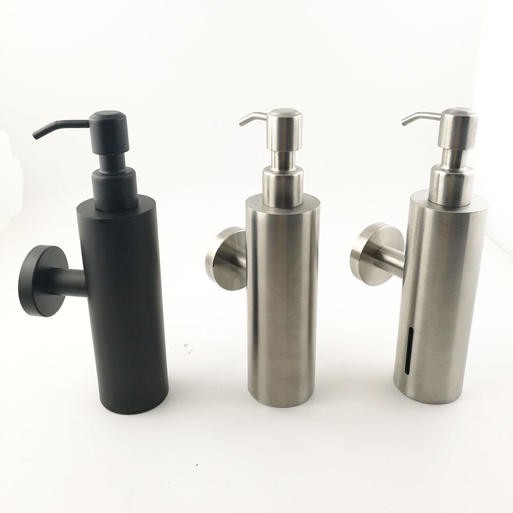 304 ss Round design squeeze hotel bathroom kitchen hand free stand Stainless steel Black Soap Dispenser 